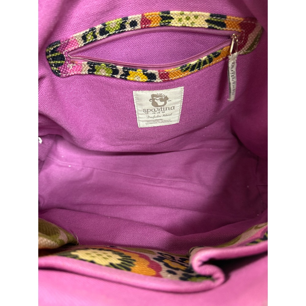 Spartina 449 Daufuskie Island Floral Canvas Leather Structured Market Tote Bag - Picture 8 of 9